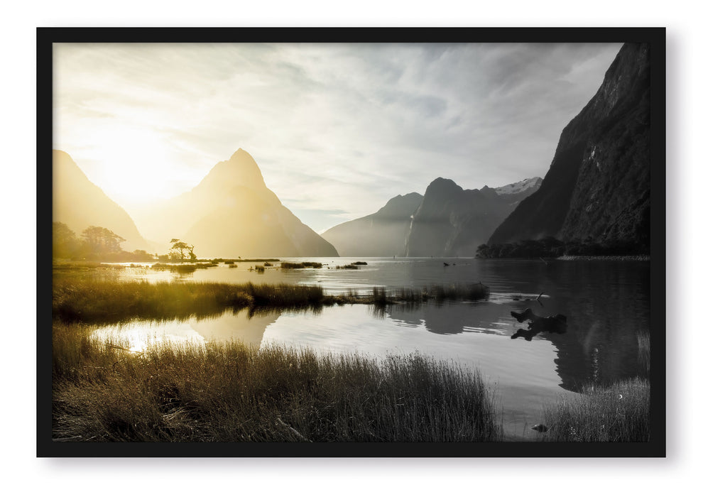 Pixxprint Milford Sound Neuseeland, Poster mit Bilderrahmen
