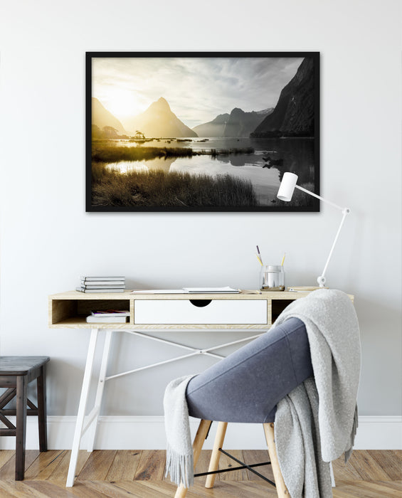 Milford Sound Neuseeland, Poster mit Bilderrahmen