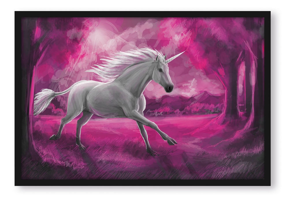 Pixxprint Einhorn im Wald, Poster mit Bilderrahmen