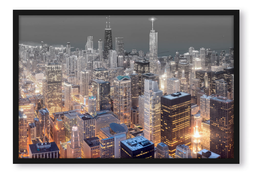 Pixxprint Luftaufnahme Chicago, Poster mit Bilderrahmen