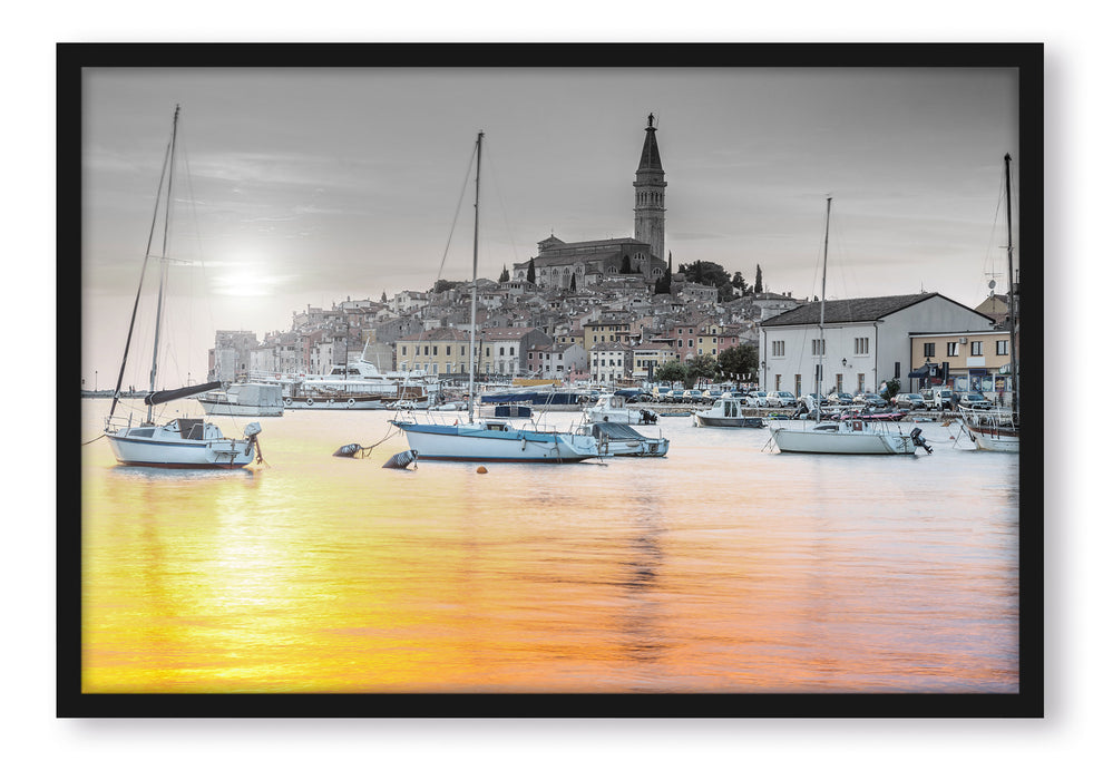 Kroatische Hafenstadt, Poster mit Bilderrahmen