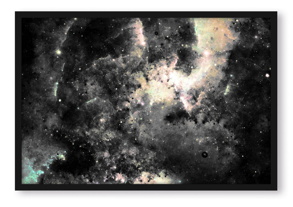 Pixxprint Bunte Nebelgalaxie und Sterne, Poster mit Bilderrahmen