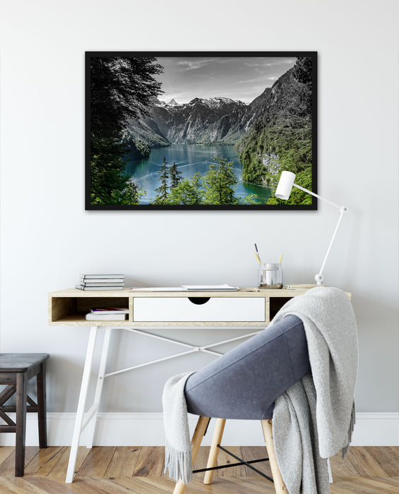 Blick auf den Königssee, Poster mit Bilderrahmen