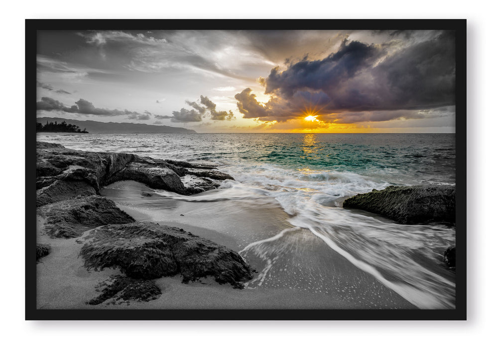 Pixxprint Sonnuntergang auf Hawaii, Poster mit Bilderrahmen