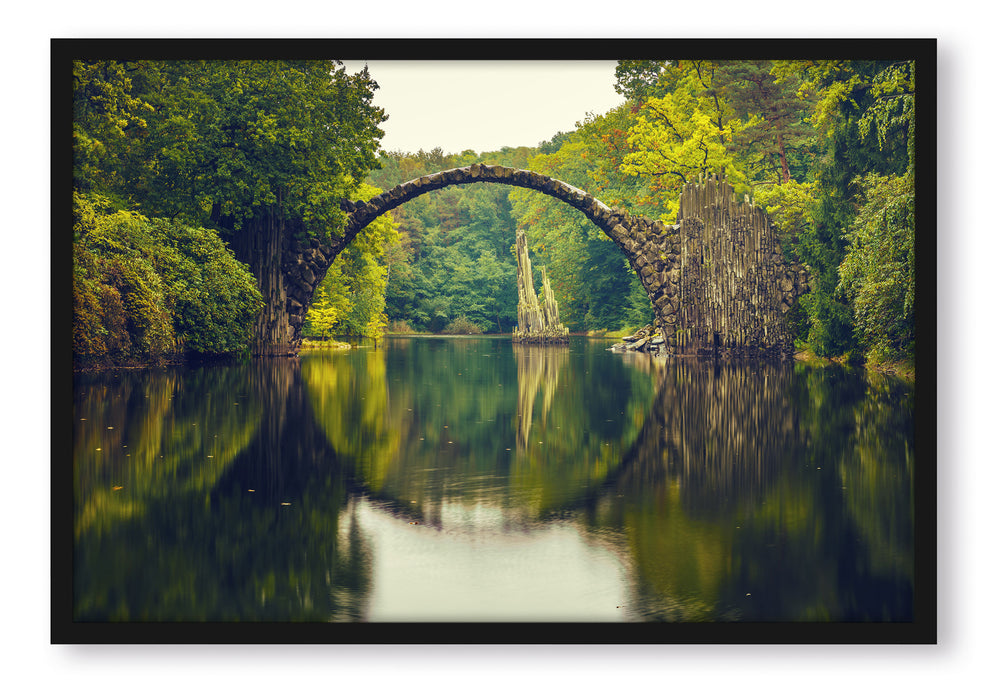 Pixxprint Rakotz-Brücke Kromlau Reflexion, Poster mit Bilderrahmen
