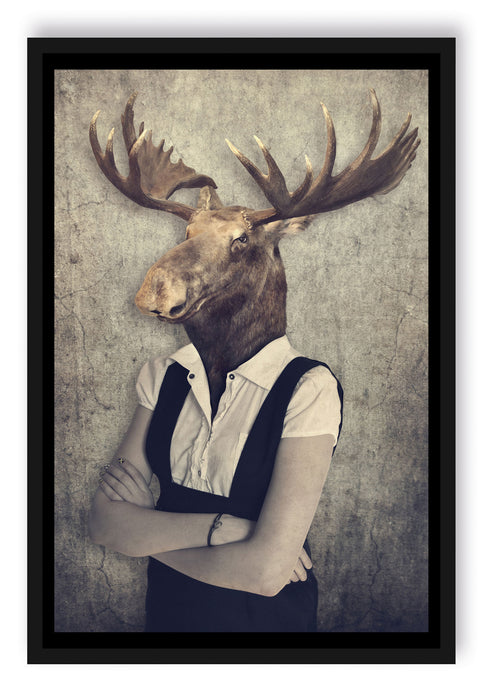 Pixxprint Elchkopf mit Menschenkörper, Poster mit Bilderrahmen