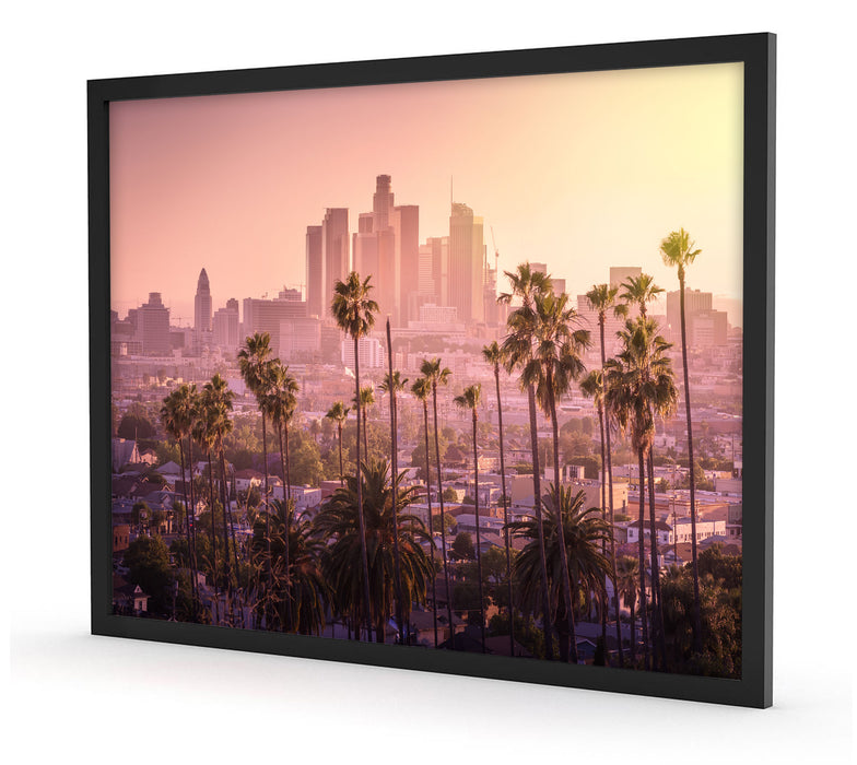 Palmen vor Skyline von Los Angeles, Poster mit Bilderrahmen