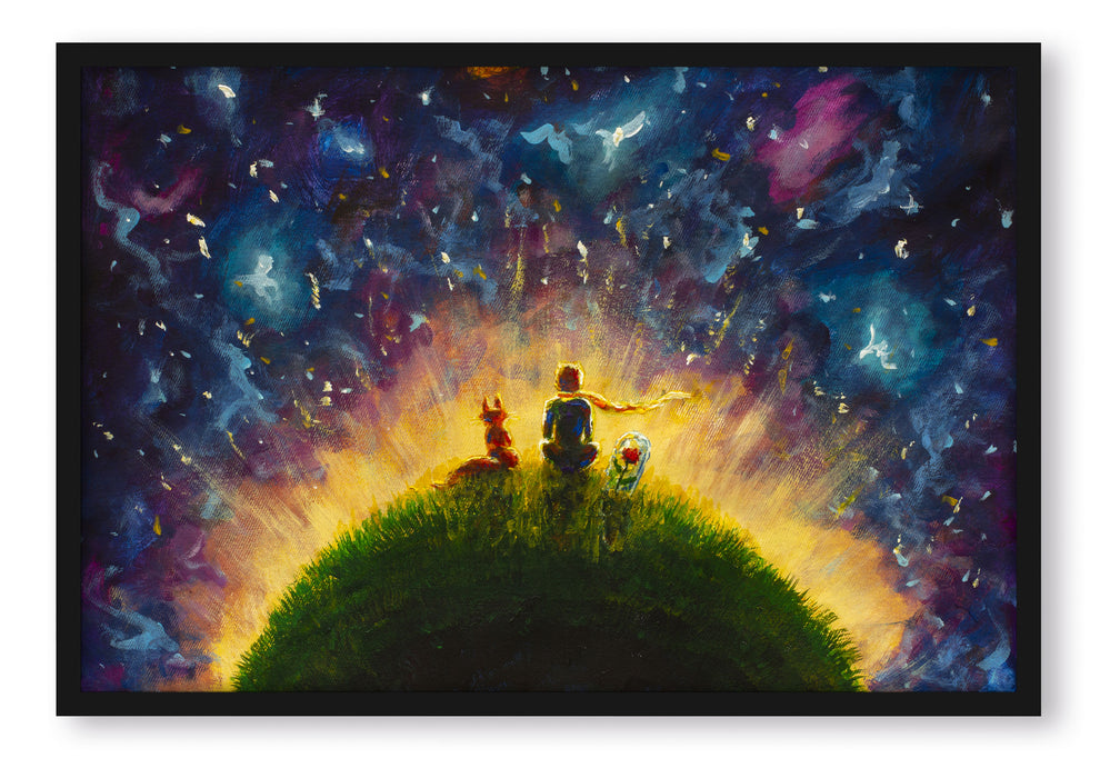 Pixxprint Ölgemälde "Der kleine Prinz", Poster mit Bilderrahmen