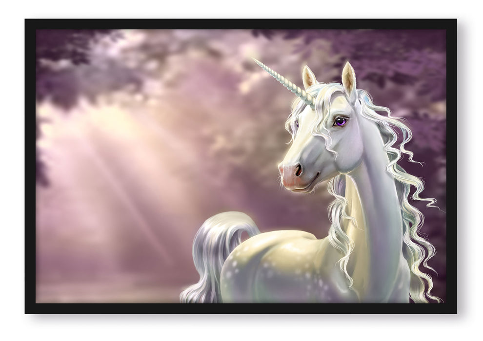 Pixxprint Magisches Einhorn im Zauberwald, Poster mit Bilderrahmen