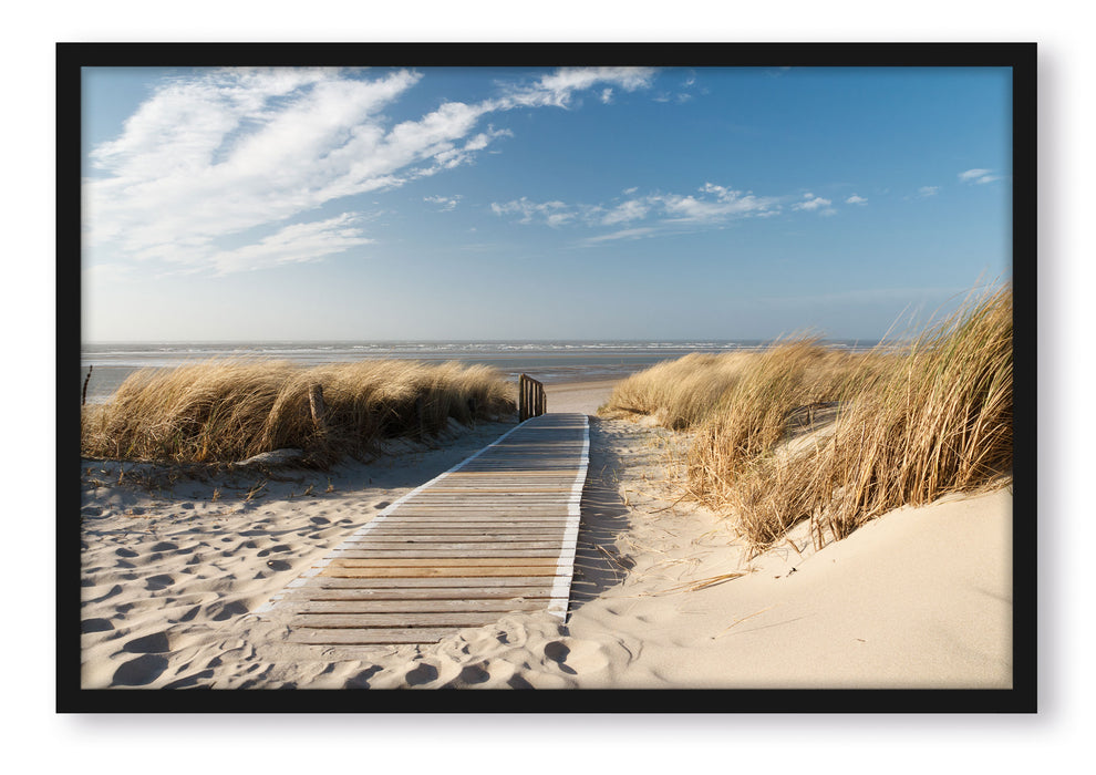 Pixxprint Weg zum Strand durch die Dünen, Poster mit Bilderrahmen
