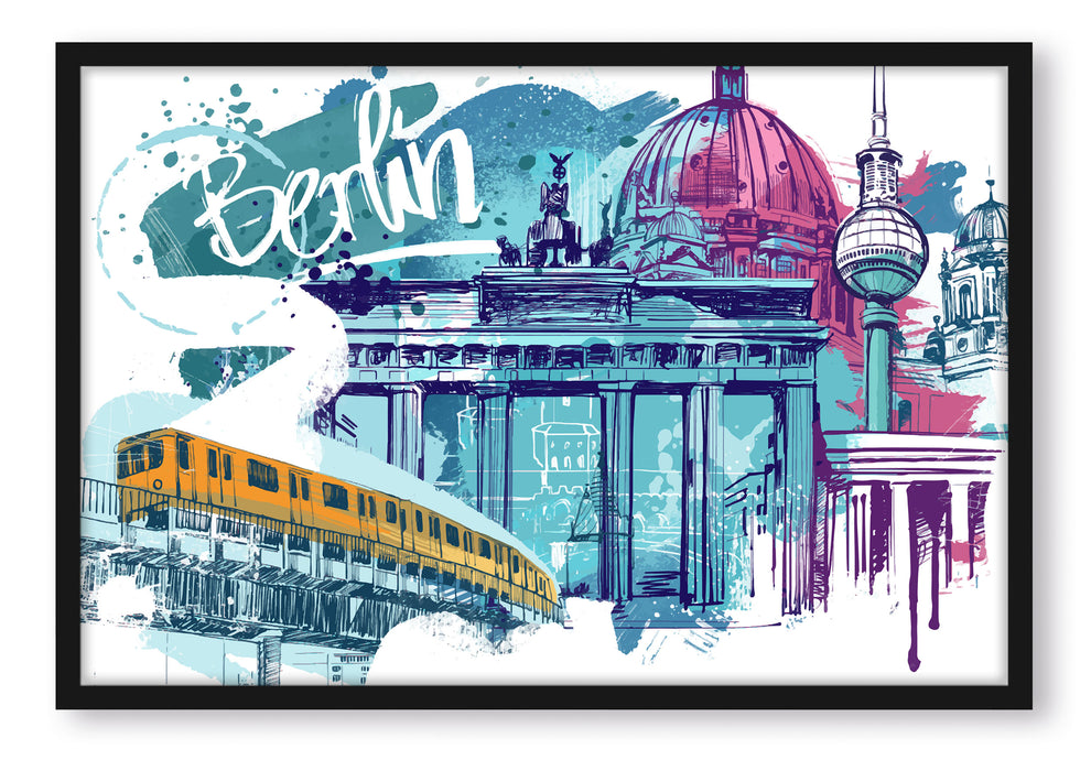 Pixxprint Berlin und seine Wahrzeichen Abstrakt, Poster mit Bilderrahmen