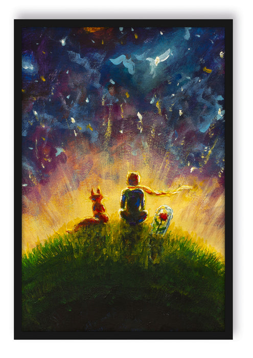 Pixxprint Ölgemälde "Der kleine Prinz", Poster mit Bilderrahmen