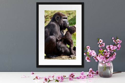 Gorilla-Baby küsst seine Mutter Passepartout Wohnzimmer
