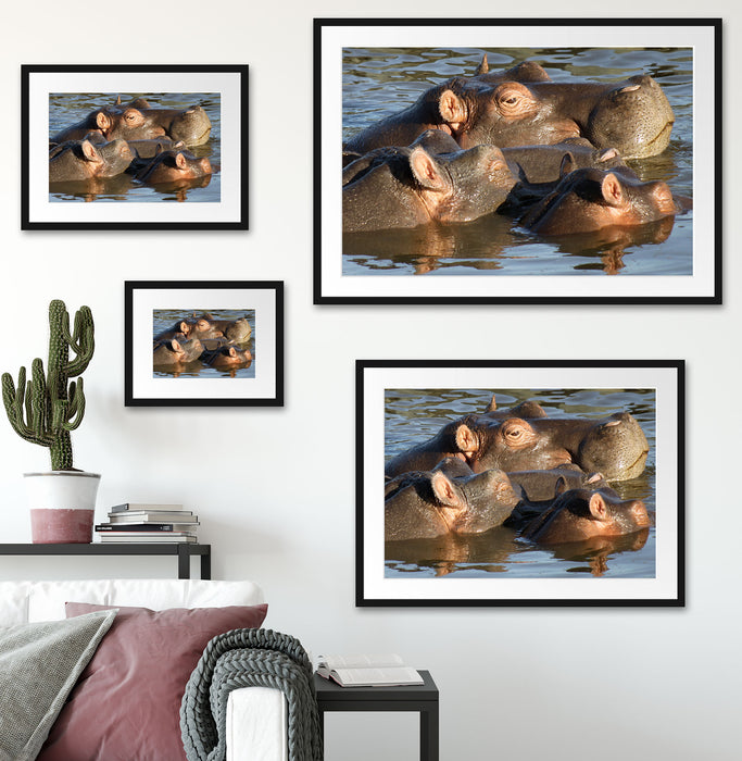schwimmende Flusspferdfamilie Passepartout Dekovorschlag
