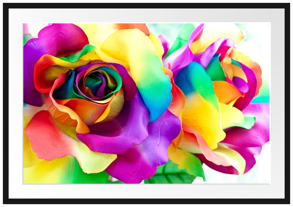 Pixxprint Kunterbunte Rosen, im Galerie-Passepartout Bilderrahmen