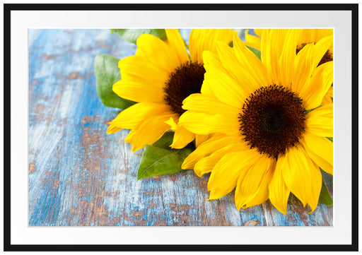 Sonnenblumen auf Holztisch Passepartout 100x70