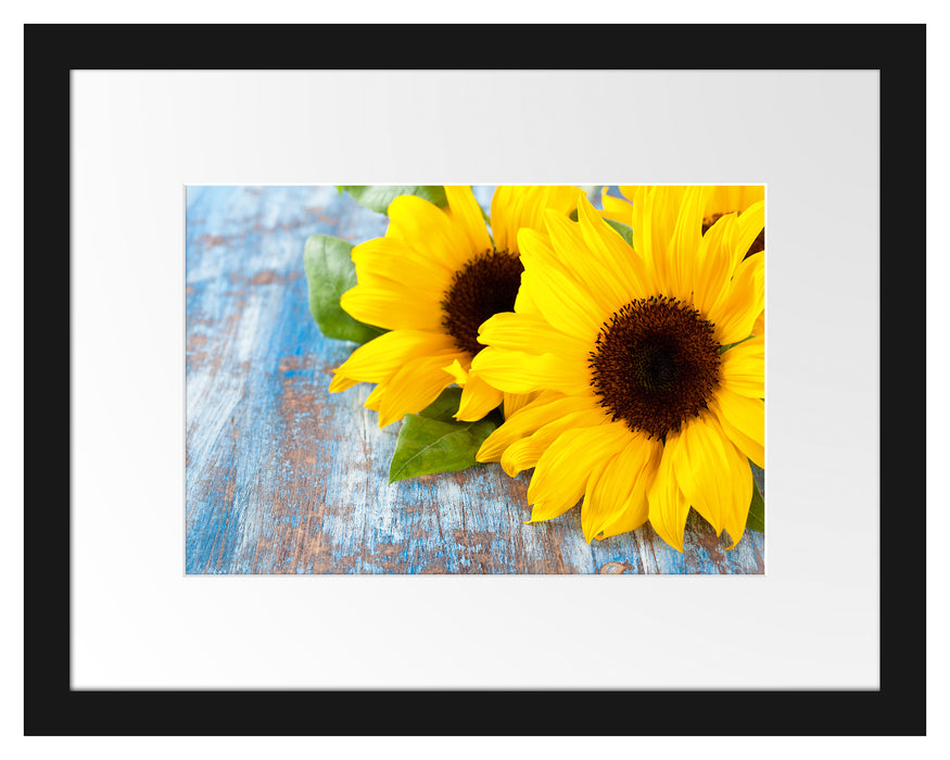 Sonnenblumen auf Holztisch Passepartout 38x30