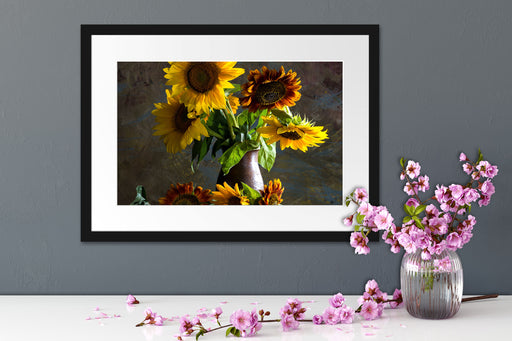 Sonnenblumen in edler Vase Passepartout Wohnzimmer