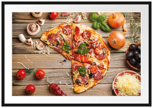 Pizza Italia auf Holztisch Passepartout 100x70
