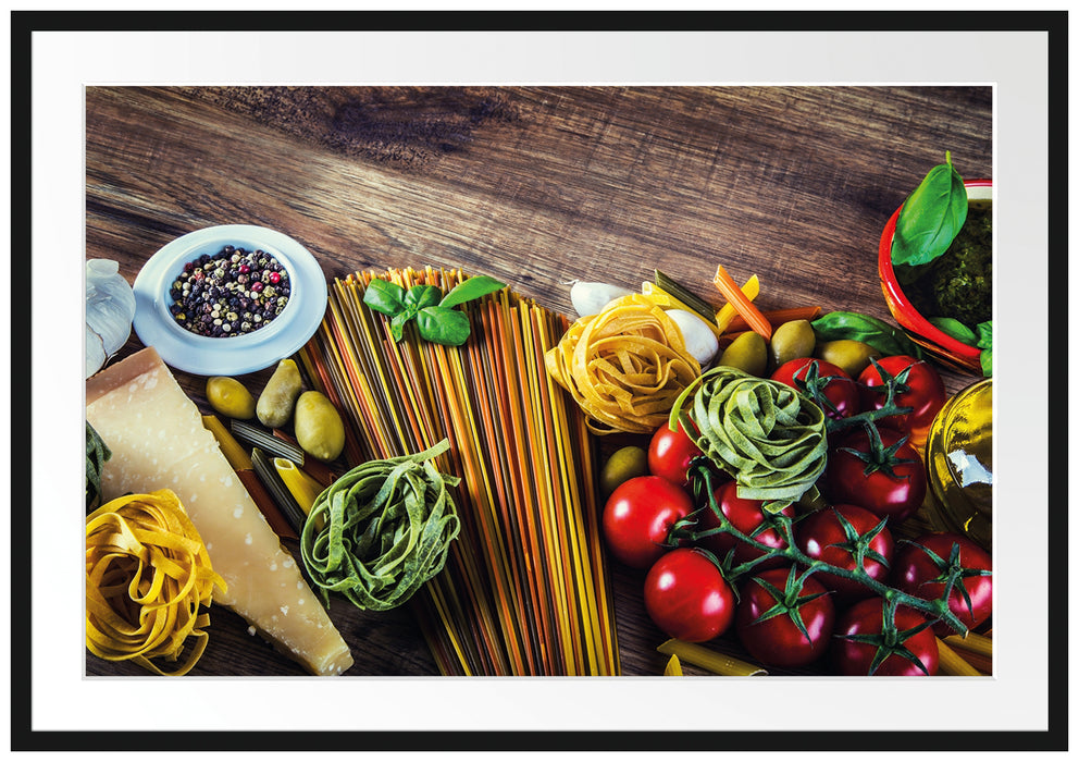 Pixxprint Pasta Italia mit Tomaten, im Galerie-Passepartout Bilderrahmen