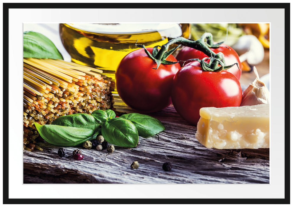 Pixxprint Spaghetti Tomaten Parmesan, im Galerie-Passepartout Bilderrahmen