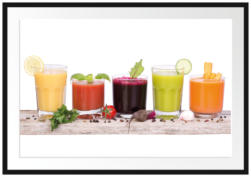 Pixxprint Gesunde Bio Fruchtsäfte, im Galerie-Passepartout Bilderrahmen