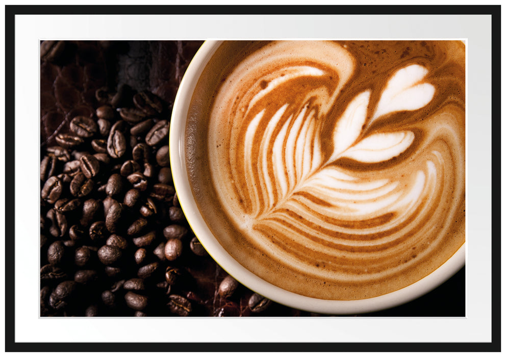 Pixxprint Tasse Kaffee mit Schaumherz, im Galerie-Passepartout Bilderrahmen