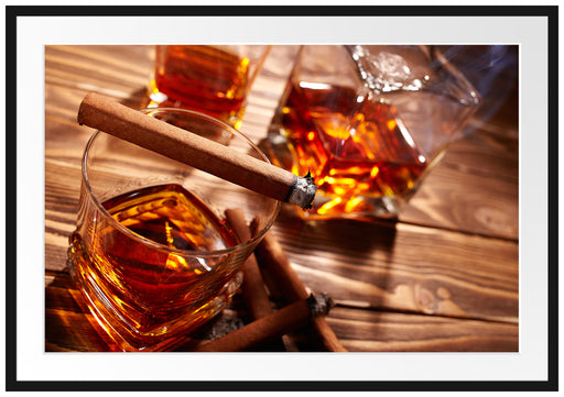Edler Whiskey mit Zigarre Passepartout 100x70