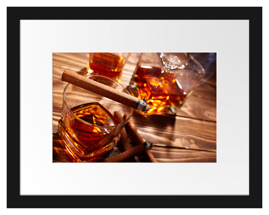 Edler Whiskey mit Zigarre Passepartout 38x30