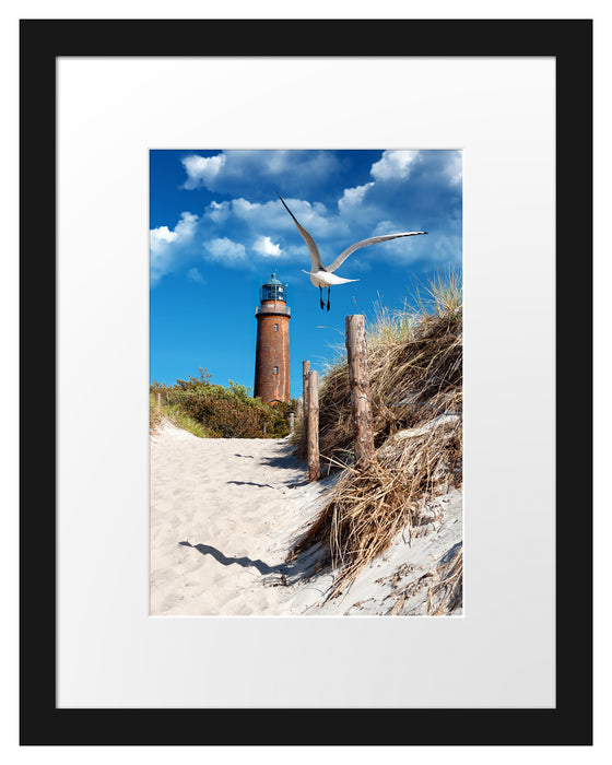 Schöner Leuchtturm am Strand Passepartout 38x30