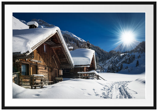 Verschneite Alpenhütte Passepartout 100x70