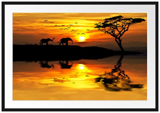 Elefanten in Afrikanischer Steppe Passepartout 100x70