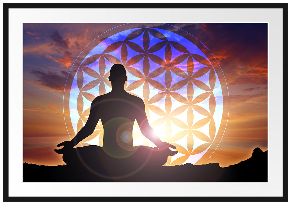 Pixxprint Mensch Blume des Lebens, im Galerie-Passepartout Bilderrahmen