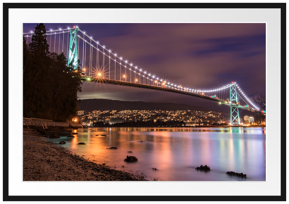 Pixxprint Lions Gate Bridge Vancouver, im Galerie-Passepartout Bilderrahmen
