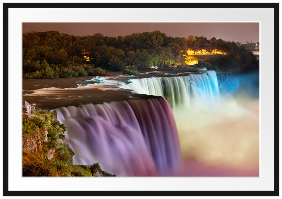 Pixxprint Majestätische Niagara Fälle, im Galerie-Passepartout Bilderrahmen