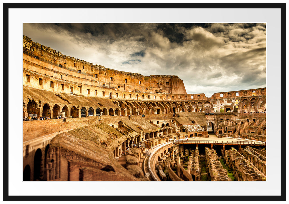 Pixxprint Colloseum in Rom von innen, im Galerie-Passepartout Bilderrahmen