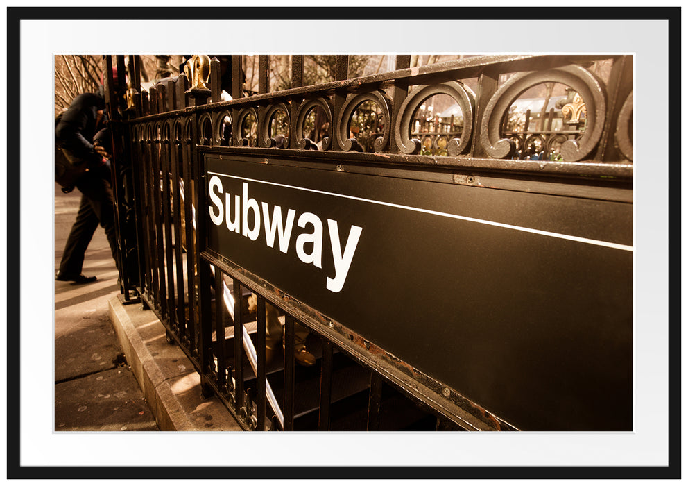 Pixxprint U-Bahn Subway London, im Galerie-Passepartout Bilderrahmen