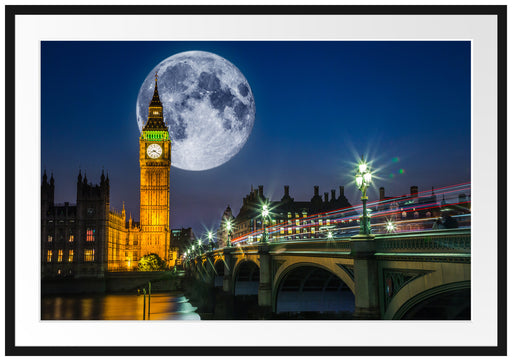 Big Ben vor Mond in London Passepartout 100x70