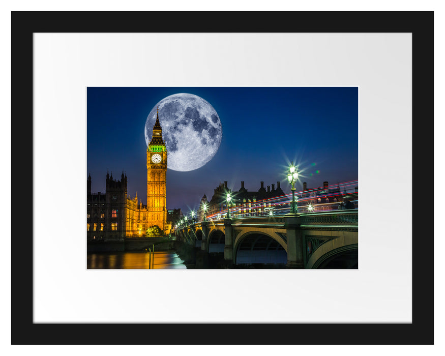 Big Ben vor Mond in London Passepartout 38x30