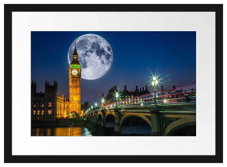 Big Ben vor Mond in London Passepartout 55x40