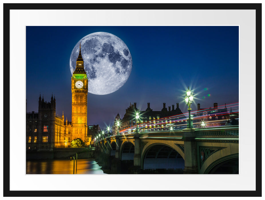 Big Ben vor Mond in London Passepartout 80x60