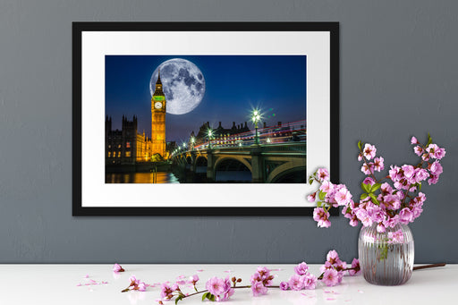 Big Ben vor Mond in London Passepartout Wohnzimmer