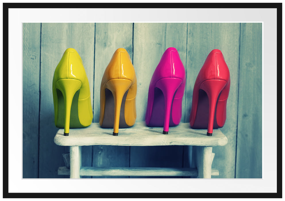 Pixxprint Bunte High Heels, im Galerie-Passepartout Bilderrahmen