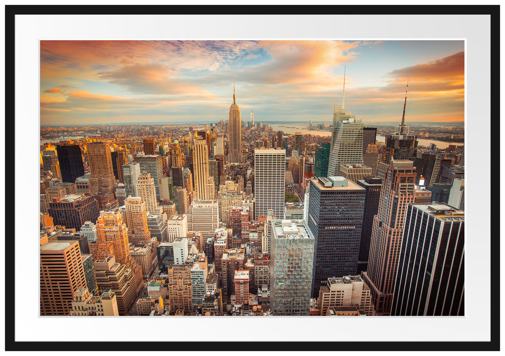 Pixxprint Skyline von New York, im Galerie-Passepartout Bilderrahmen