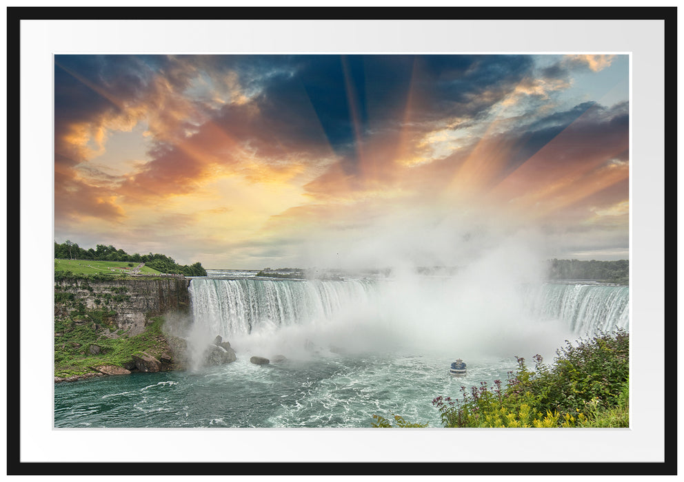 Pixxprint Niagarafälle bei Sonnenuntergang, im Galerie-Passepartout Bilderrahmen