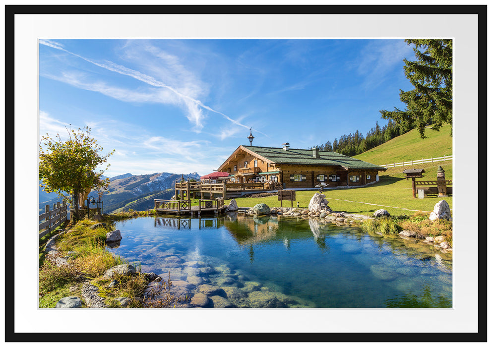 Schönes Haus in den Alpen Passepartout 100x70