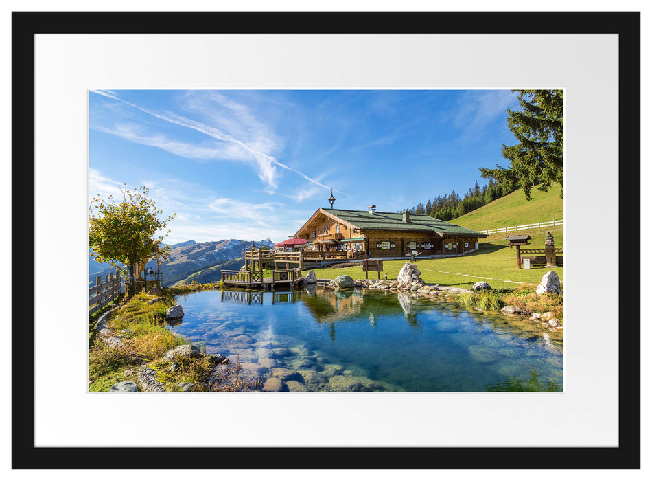Schönes Haus in den Alpen Passepartout 55x40