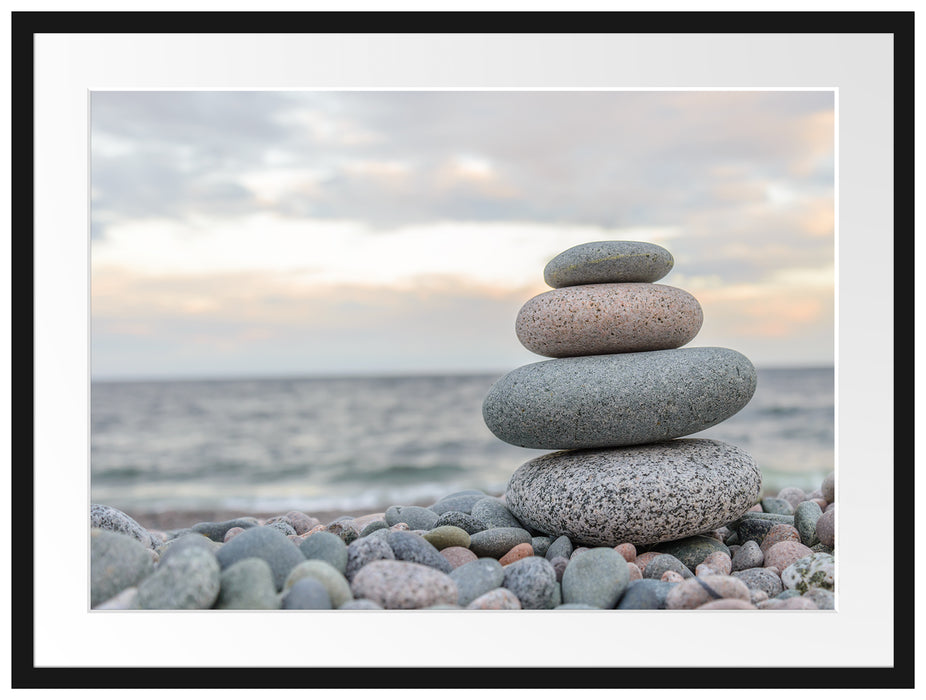 Steinturm am Strand Passepartout 80x60