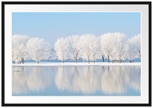 Schneebedeckte Bäume im Winter Passepartout 100x70