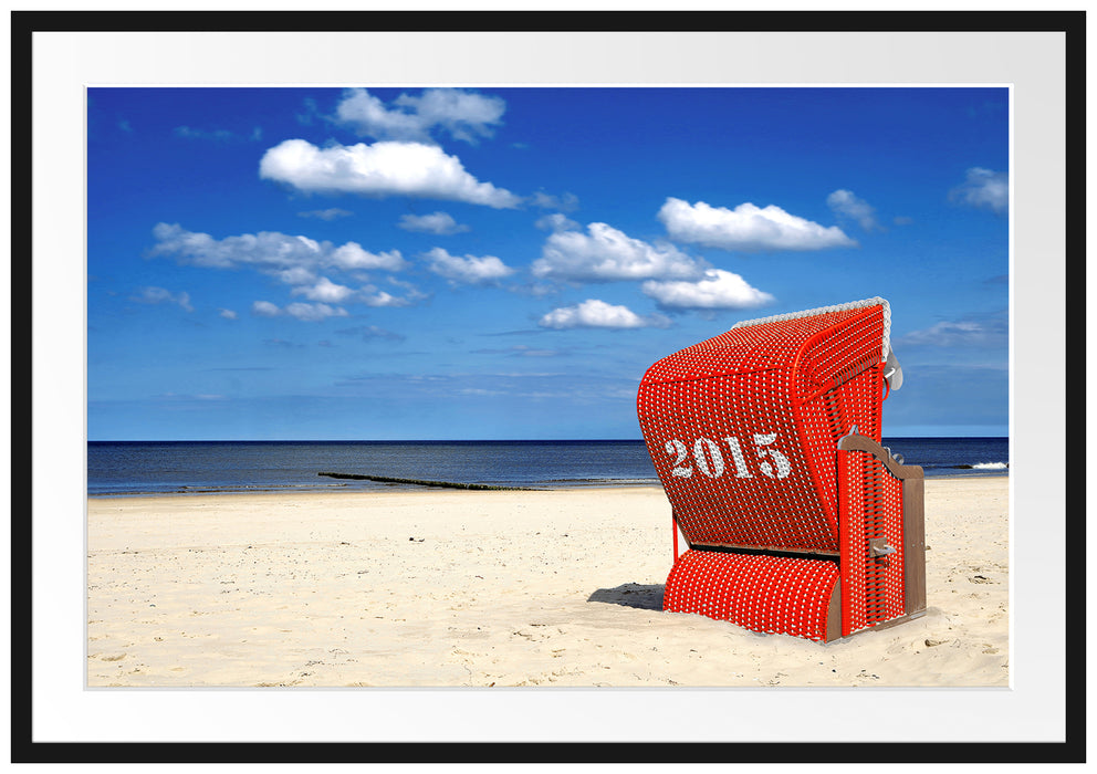 Pixxprint Strandkorb an der Nordsee, im Galerie-Passepartout Bilderrahmen